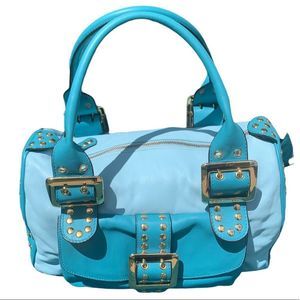 COPY - Besso Blue Leather slouchy shoulder bag with gold studded detailing